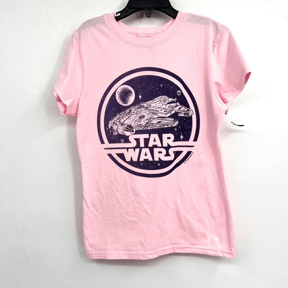 JUNK FOOD Girls Star Wars Millennium Falcon Graphic T-Shirt 7/8 Small Pink NWOT